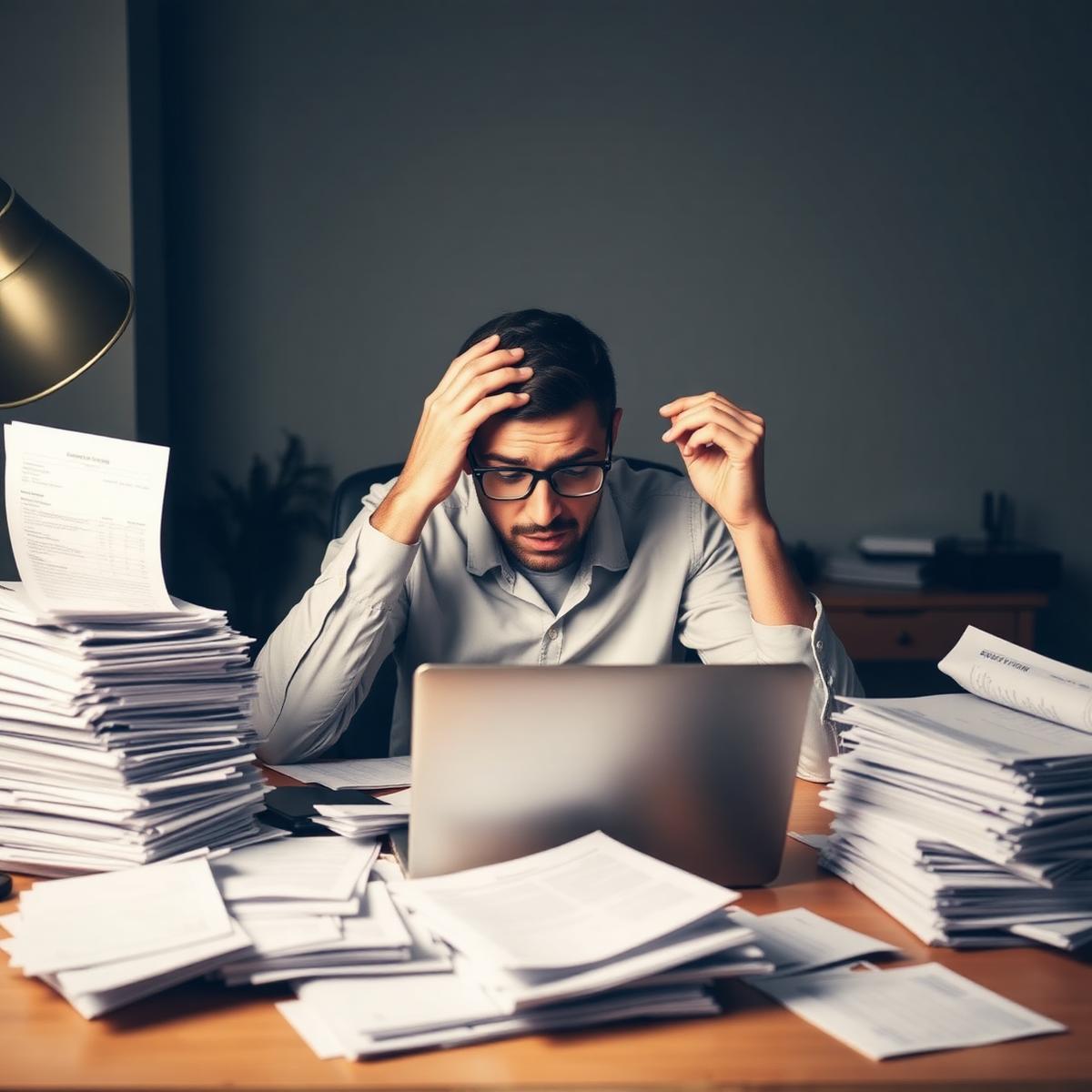 Small business owner reviewing financial paperwork